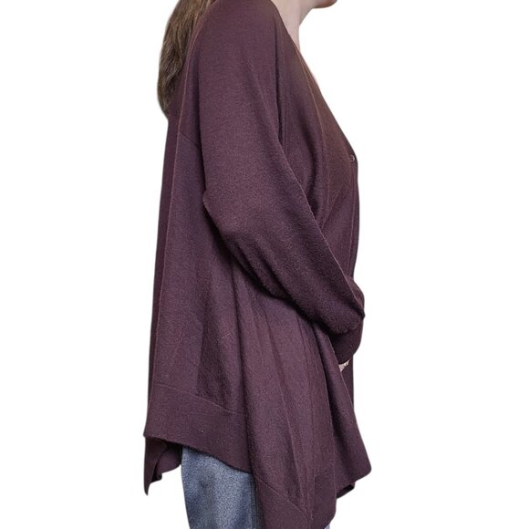 Womens Cashmere Cardigan Sweater Brown Oversized Sz L Slouchy Baggy Vneck - Picture 3 of 8